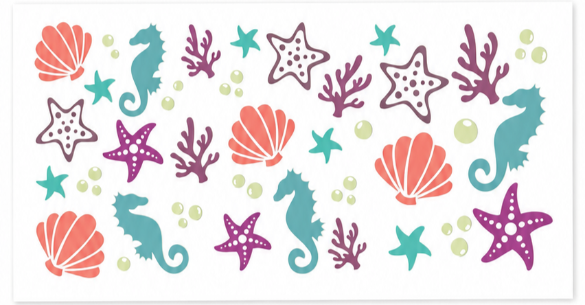Decal Wraps for Tumblers - Seahorse & Shells