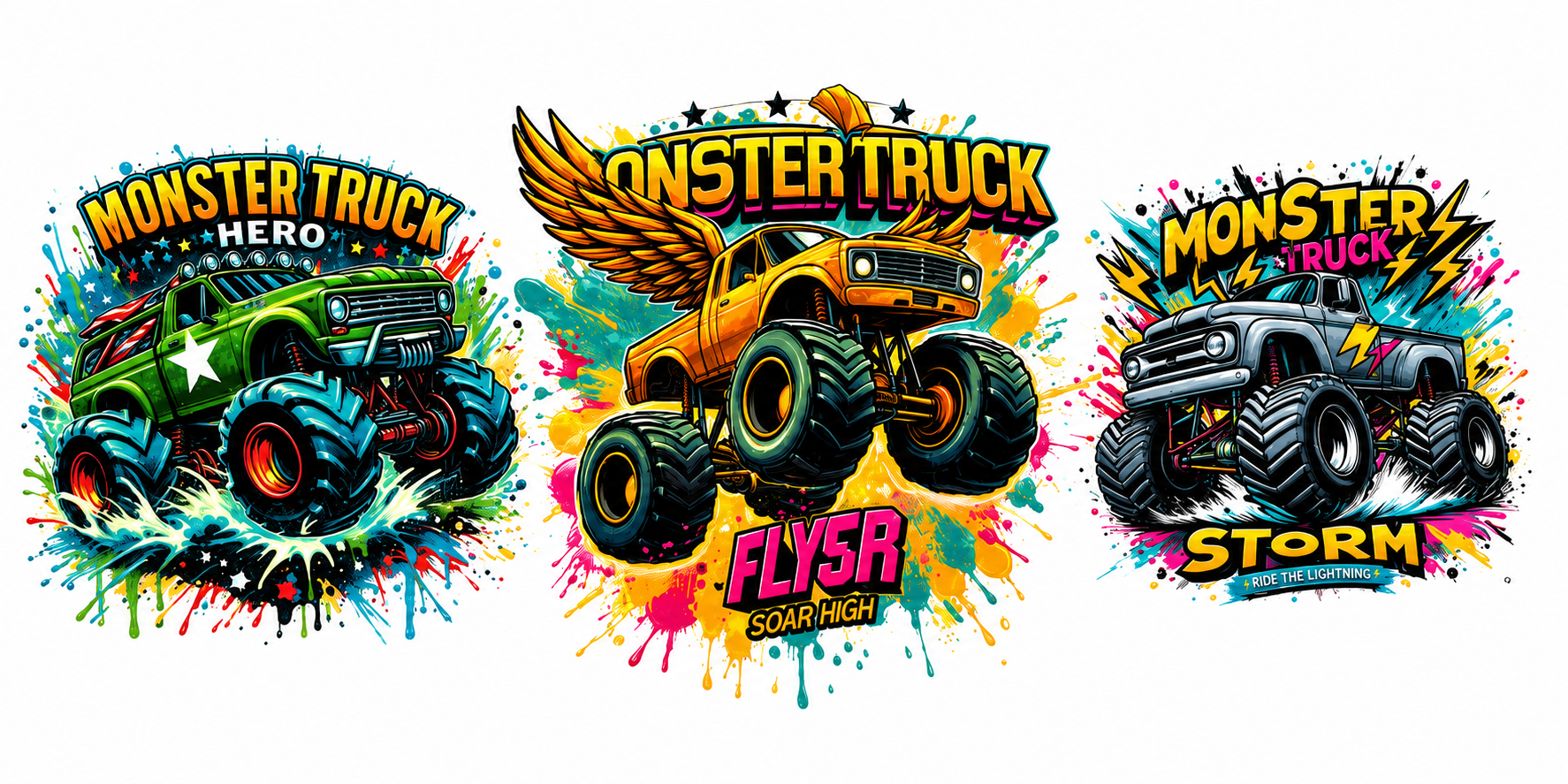 Decal Wraps for Tumblers 16oz Recommended (NOT CUTTABLE) Monster Truck Fly5r