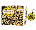 A6 Password Book, Matching Bookmark, Pen & 3D printed key chain Gift set Sunflower & Leopard Print